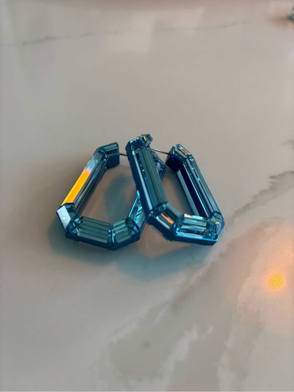 Swarovski Lucent Blue Crystal Hoop Earrings - Picture 8 of 9